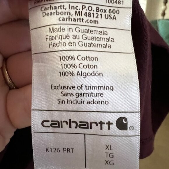 Carhartt Long Sleeve Pocket T-Shirt Workwear Port Maroon Loose Fit K126 PRT XL - Picture 4 of 5